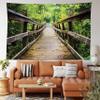Lunarable Landscape Tapestry King Size, Rustic Wooden Bridge Limberlost Trail in Shenandoah National Park Virginia, Wall Hanging Bedspread Bed Cover Wall Decor, King Size, Brown Green view 1
