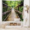 Lunarable Landscape Tapestry King Size, Rustic Wooden Bridge Limberlost Trail in Shenandoah National Park Virginia, Wall Hanging Bedspread Bed Cover Wall Decor, King Size, Brown Green view 2