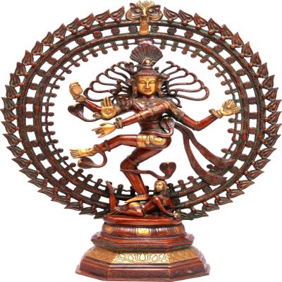 Exotic India Stable Like The Universe with Its Gyrating Galaxies - Brass Statue - Color Amazing Double Chola Color