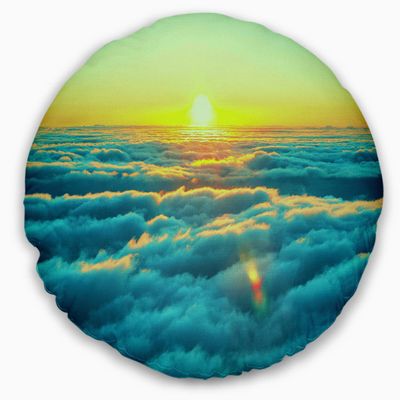 Designart Beautiful Sunset Over Blue Clouds' Landscape Printed Throw Cushion Pillow Cover for Living Room, Sofa 20" Round