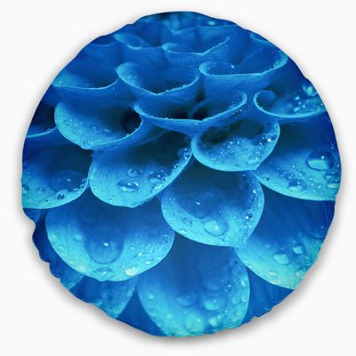 Designart Large Light Blue Flower and Petals' Floral Throw Living Room, Sofa, High Quality Pillow Insert + Cushion Cover Printed On Both Side 20" Round