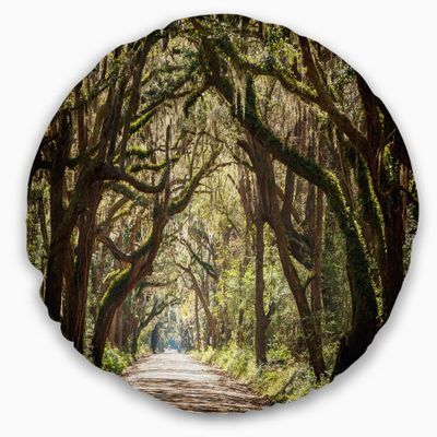 Designart Trees Tunnel in Botany Bay' Landscape Wall Throw Living Room, Sofa, High Quality Pillow Insert + Cushion Cover Printed On Both Side 20" Round