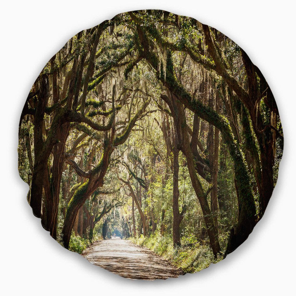 Designart Trees Tunnel in Botany Bay' Landscape Wall Throw Living Room, Sofa, High Quality Pillow Insert + Cushion Cover Printed On Both Side 20" Round