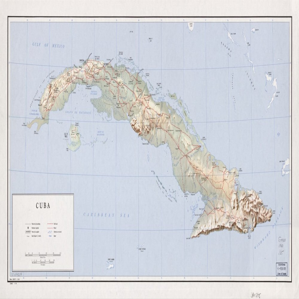 12" x 24" 1960 Map Of Cuba Railroads Roads