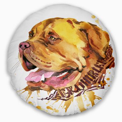 Aggressive Brown Dog Watercolor' Animal Round Throw Pillow & Round Cushion Pillow Cover for Living Room, Sofa
