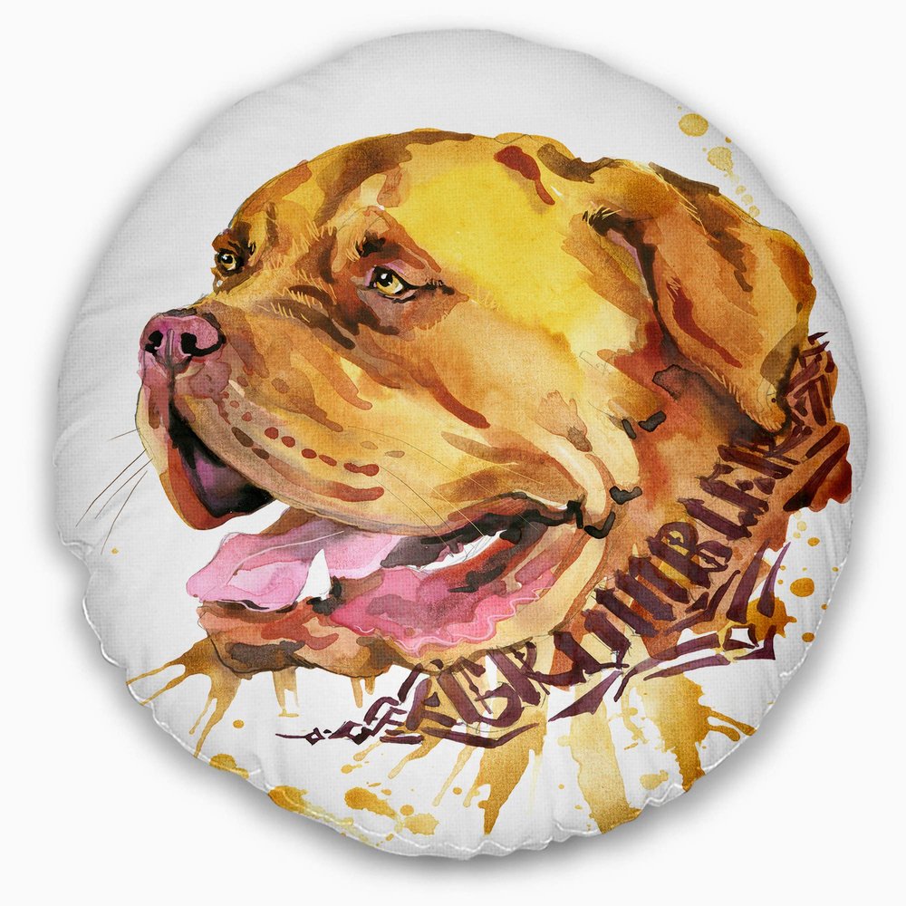 Aggressive Brown Dog Watercolor' Animal Round Throw Pillow & Round Cushion Pillow Cover for Living Room, Sofa