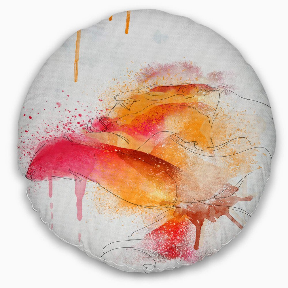 Designart Orange Rose Illustration Watercolor' Floral Throw Cushion Pillow Cover for Living Room, Sofa 20" Round