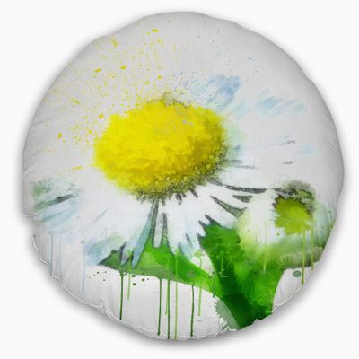 Designart Yellow Chamomile Sketch Watercolor' Floral Throw Cushion Pillow Cover for Living Room, Sofa 20" Round