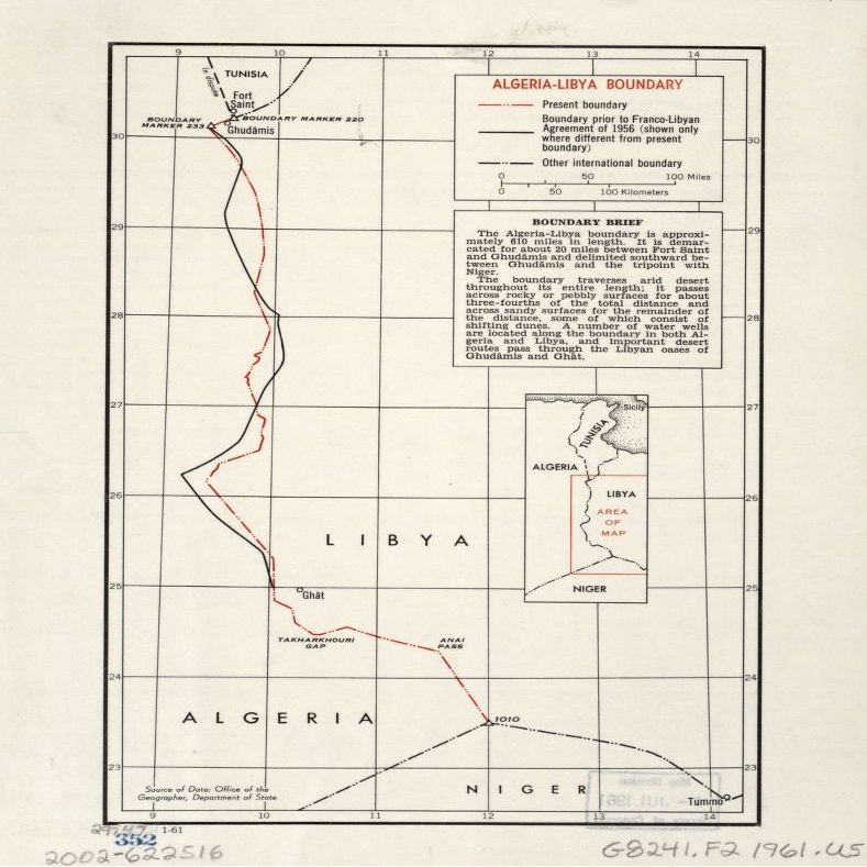 18" x 24" 1961 Map Of Algeria Lybia Boundary