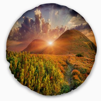 Designart Colorful Fall Mountains' Landscape Throw Living Room, Sofa, High Quality Pillow Insert + Cushion Cover Printed On Both Side 20" Round