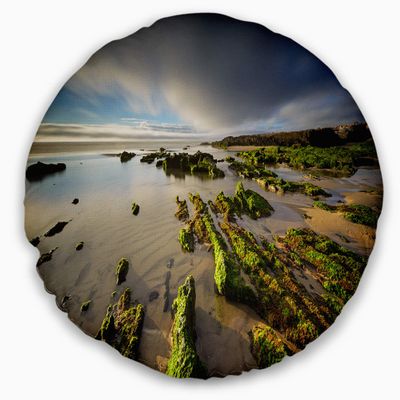Designart Furnas Virgin Beach Galicia Spain' Seashore Throw Cushion Pillow Cover for Living Room, Sofa 20" Round