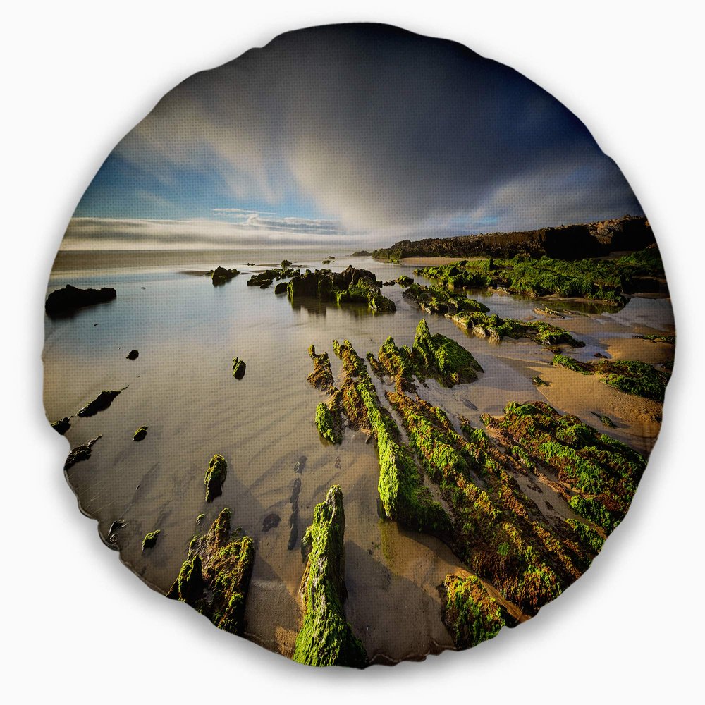Designart Furnas Virgin Beach Galicia Spain' Seashore Throw Cushion Pillow Cover for Living Room, Sofa 20" Round
