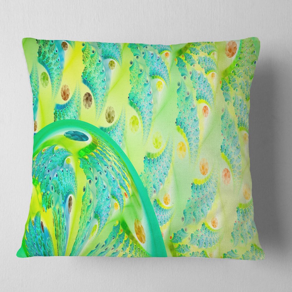 Designart Vibrant Green Fractal Flower Design' Abstract Throw Cushion Pillow Cover for Living Room, Sofa 16 in. x 16 in