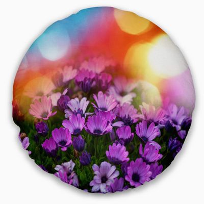 Designart Beautiful Little Purple Flowers' Floral Throw Living Room, Sofa, High Quality Pillow Insert + Cushion Cover Printed On Both Side 20" Round