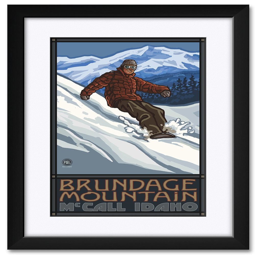 Brundage Ski Resort McCall Idaho Professionally Framed & Matted Art Print from Travel Artwork by Artist Paul A. Lanquist Framed Art Size: 18" x 24"