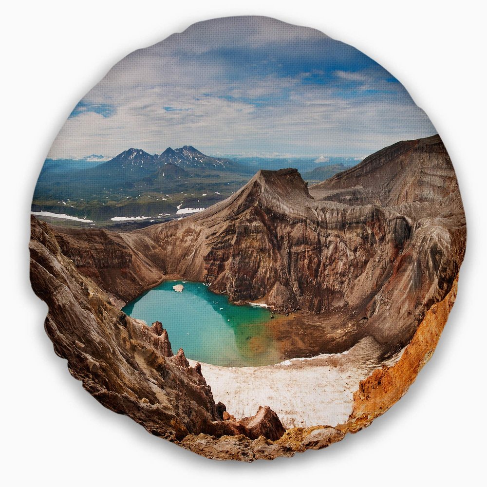 Designart Acid Lake in Volcanic Crater' Landscape Printed Throw Cushion Pillow Cover for Living Room, Sofa 20" Round