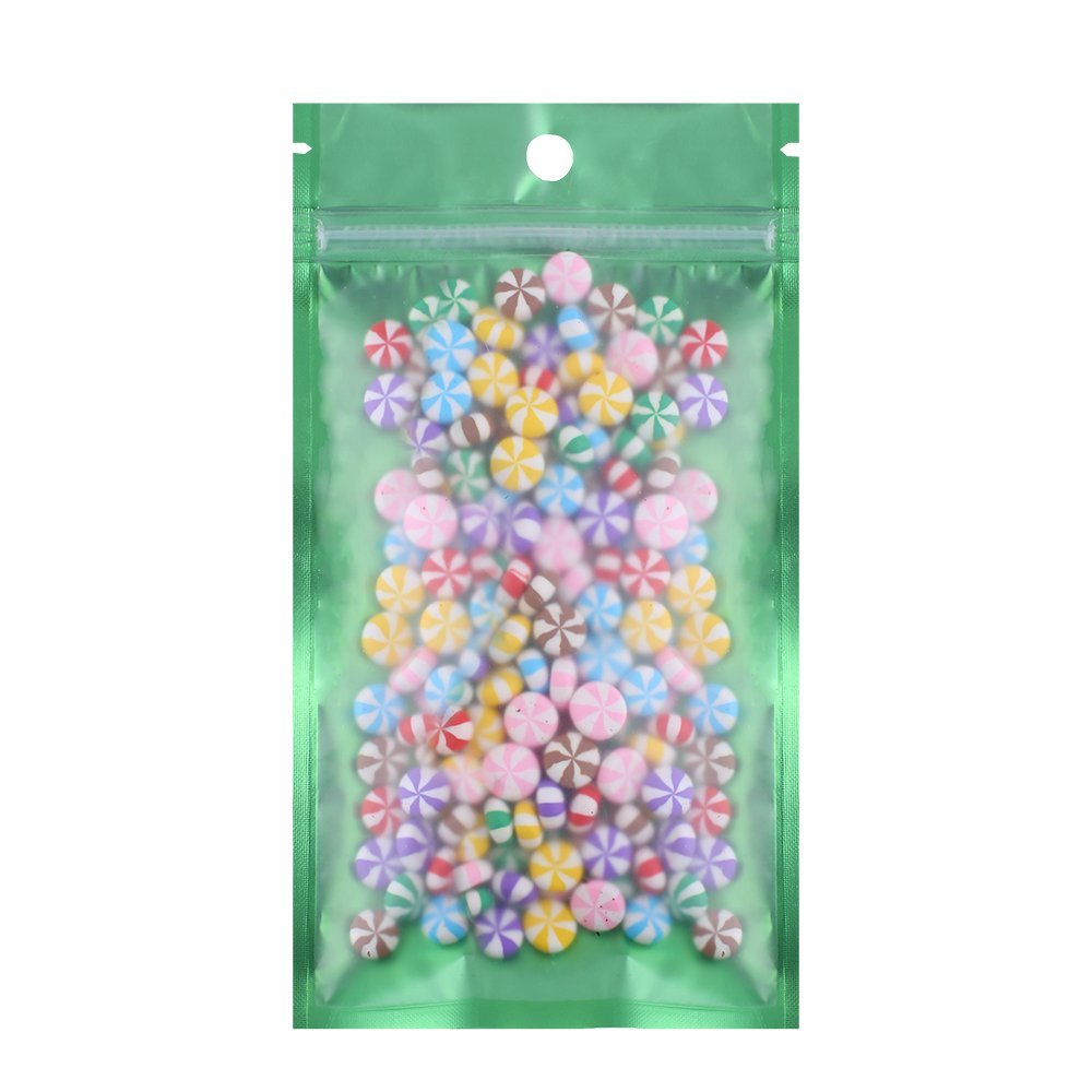 100PCS Clear/Color/Silver Mylar Foil Flat Ziplock Bags (12x22cm (4.7x8.6"), Green)