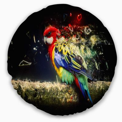 Designart Colorful Parrot on Branch' Animal Throw Living Room, Sofa, High Quality Pillow Insert + Cushion Cover Printed On Both Side 20" Round