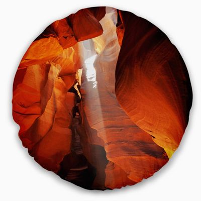 Designart Antelope Canyon in Sunlight Rays' African Landscape Printed Throw Cushion Pillow Cover for Living Room, Sofa 20" Round