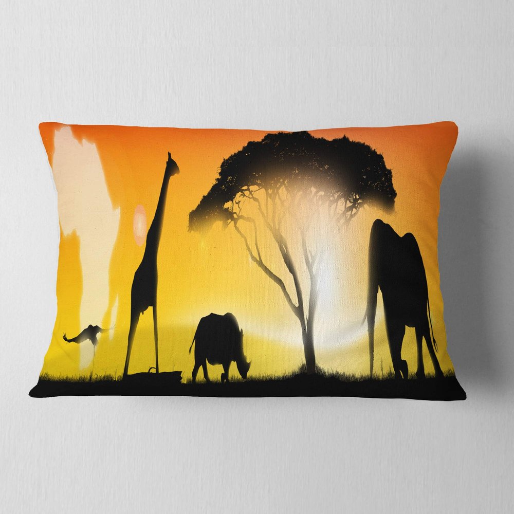 African Wildlife Panorama' African Throw Lumbar Pillow & Lumbar Cushion Pillow Cover for Living Room, Sofa