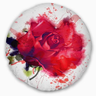 Designart Beautiful Bright Red Rose' Floral Throw Living Room, Sofa, High Quality Pillow Insert + Cushion Cover Printed On Both Side 20" Round