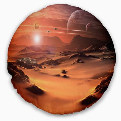 Designart Alien Planet 3D Rendered Computer Art' Landscape Throw Living Room, Sofa, High Quality Pillow Insert + Cushion Cover Printed On Both Side 20" Round