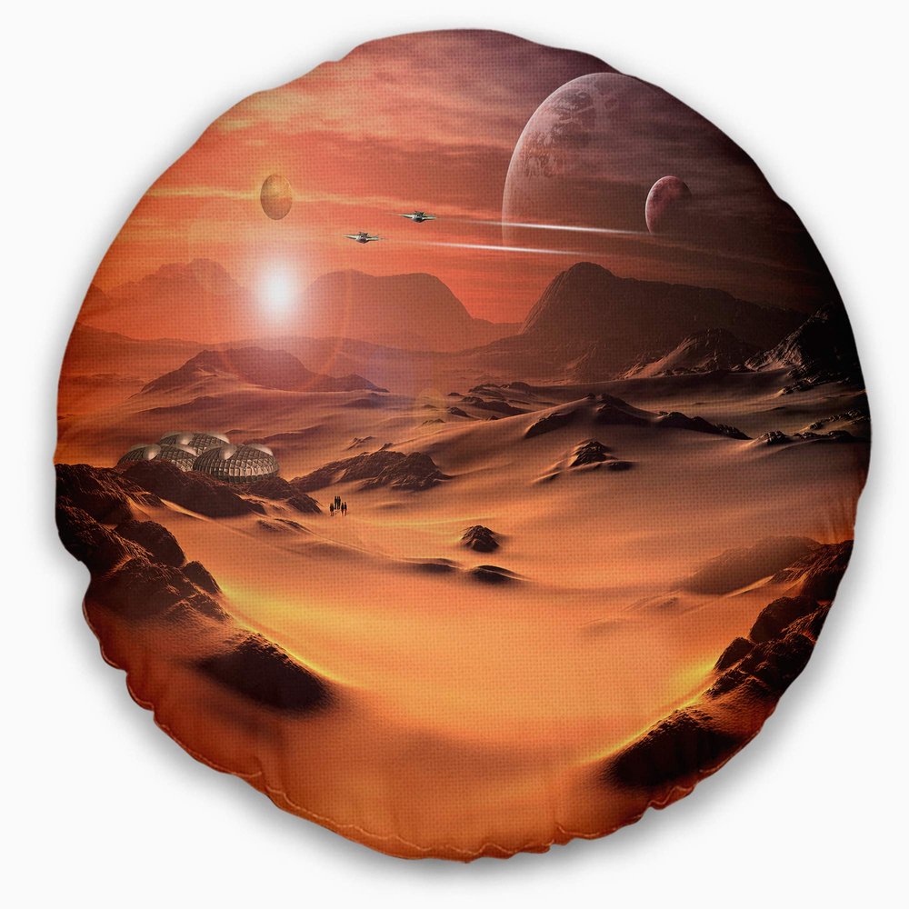 Designart Alien Planet 3D Rendered Computer Art' Landscape Throw Living Room, Sofa, High Quality Pillow Insert + Cushion Cover Printed On Both Side 20" Round