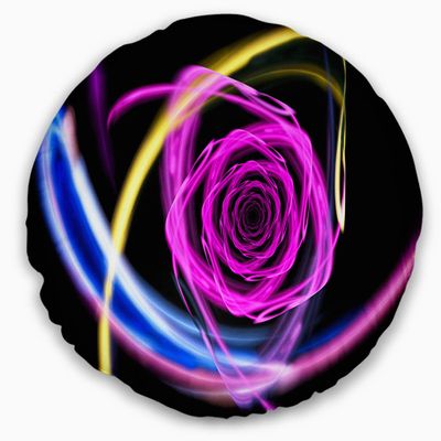 Designart Glowing Purple Neon Rose' Floral Throw Cushion Pillow Cover for Living Room, Sofa 20" Round