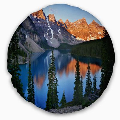 Designart Beautiful Moraine Lake Canada' Landscape Printed Throw Cushion Pillow Cover for Living Room, Sofa 20" Round