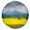 Designart Farm House in Field of Canola' Landscape Printed Throw Cushion Pillow Cover for Living Room, Sofa 20" Round view 1