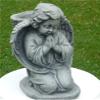14" Cherub Outdoor Statue with Basket on Knees - Antique Stone Finish view 1