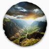 Designart Clouds Touching Mountains at Sunset' Landscape Printed Throw Cushion Pillow Cover for Living Room, Sofa 20" Round view 1