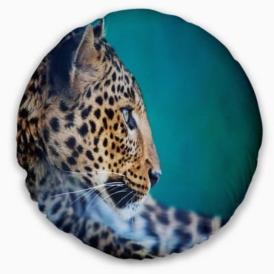 Designart Vigilant Leopard Close Up View' African Throw Living Room, Sofa, High Quality Pillow Insert + Cushion Cover Printed On Both Side 20" Round