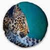 Designart Vigilant Leopard Close Up View' African Throw Living Room, Sofa, High Quality Pillow Insert + Cushion Cover Printed On Both Side 20" Round view 1