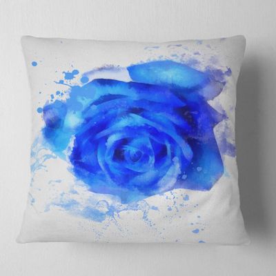 Designart Watercolor Blue Rose Illustration' Floral Throw Cushion Pillow Cover for Living Room, Sofa 26 in. x 26 in