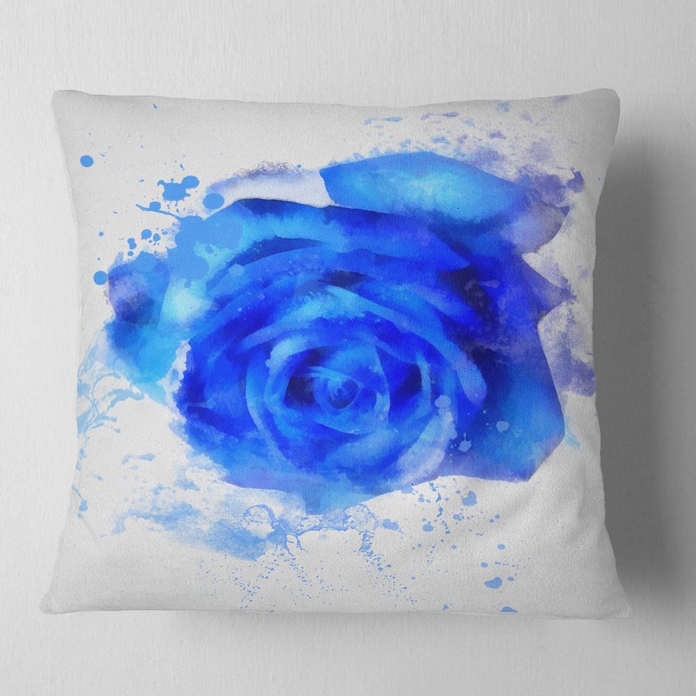 Designart Watercolor Blue Rose Illustration' Floral Throw Cushion Pillow Cover for Living Room, Sofa 26 in. x 26 in