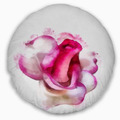Designart Red Rose with White Watercolor' Floral Throw Cushion Pillow Cover for Living Room, Sofa 20" Round