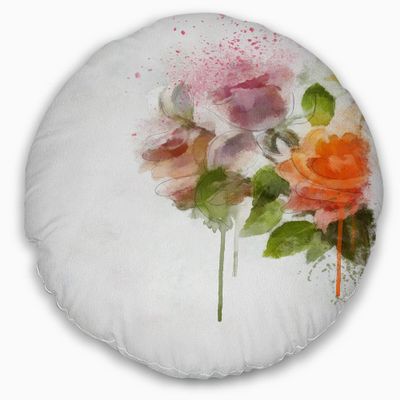 Designart Abstract Hand Drawn Sketch' Flowers Throw Pillowwork,Cushion Pillow Cover for Living Room, Sofa 20" Round