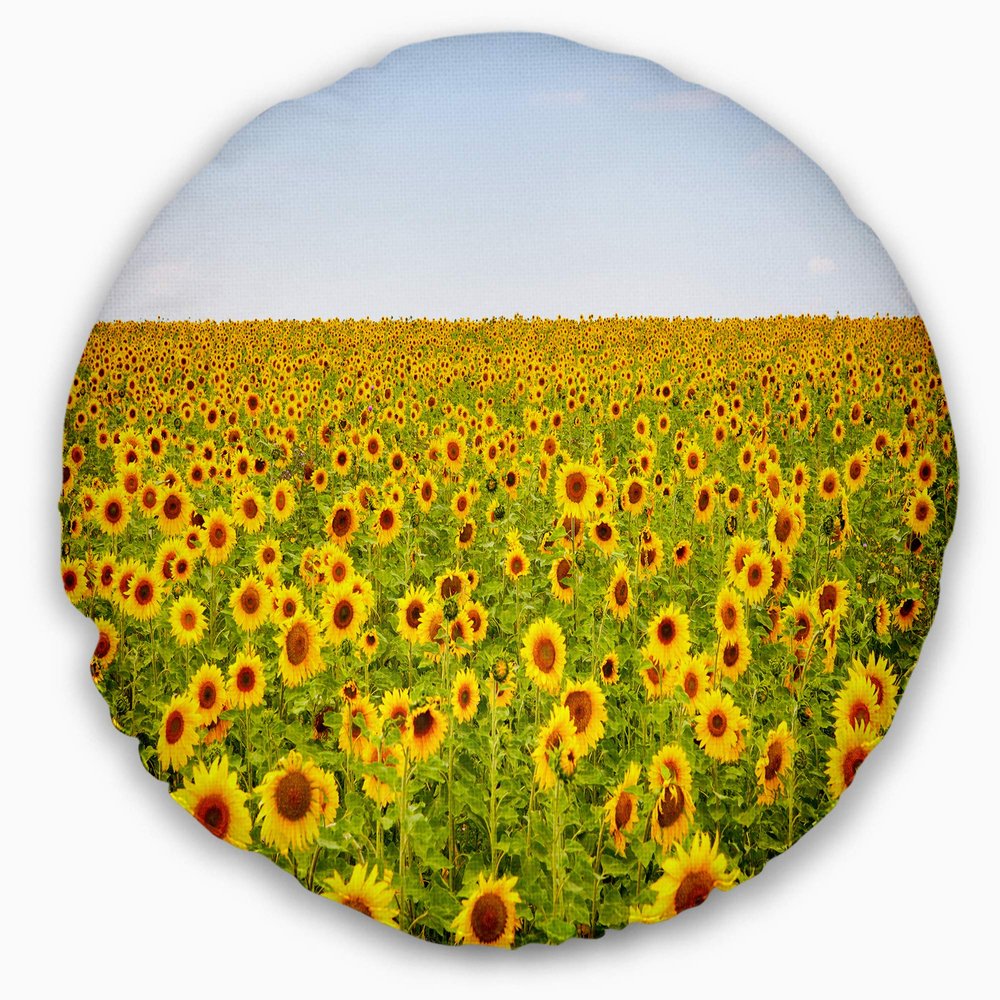 Designart Beautiful Sunflowers Garden' Floral Throw Cushion Pillow Cover for Living Room, Sofa 20" Round