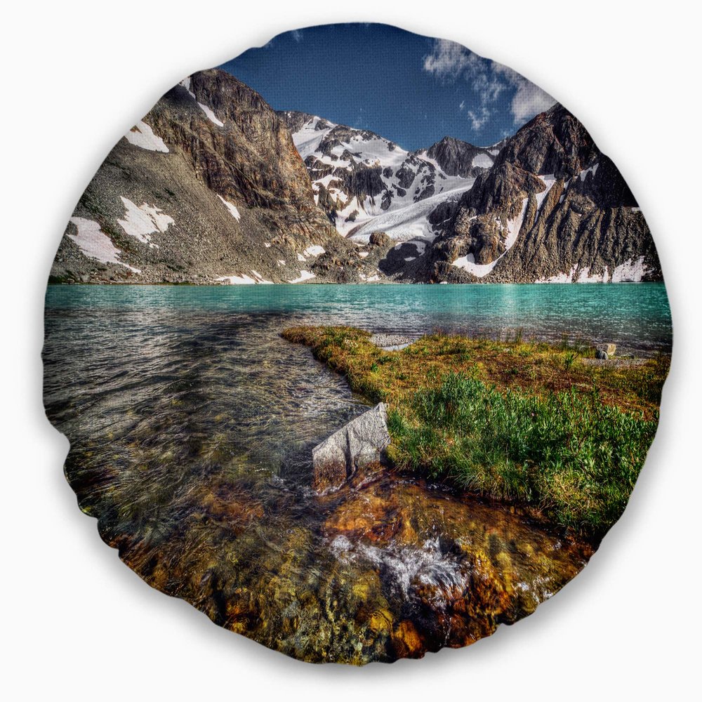 Designart Crystal Clear Creek in Mountains' Landscape Printed Throw Cushion Pillow Cover for Living Room, Sofa 20" Round