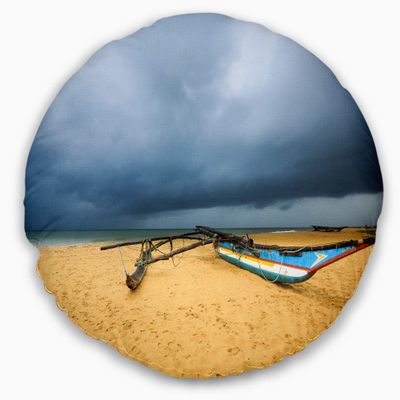 Designart Beach with Dark Clouds Above Ocean' Seashore Throw Living Room, Sofa, High Quality Pillow Insert + Cushion Cover Printed On Both Side 20" Round