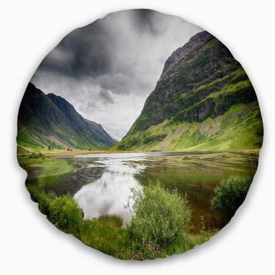 Designart Valley of Glencoe in Green' Landscape Printed Throw Cushion Pillow Cover for Living Room, Sofa 20" Round