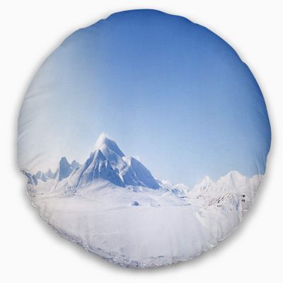 Designart Vacant Winter Land Panorama' Landscape Printed Throw Cushion Pillow Cover for Living Room, Sofa 20" Round