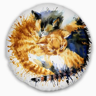 Cute Kitten Graphical Illustration' Animal Round Throw Pillow & Round Cushion Pillow Cover for Living Room, Sofa