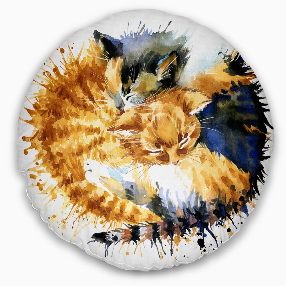 Cute Kitten Graphical Illustration' Animal Round Throw Pillow & Round Cushion Pillow Cover for Living Room, Sofa