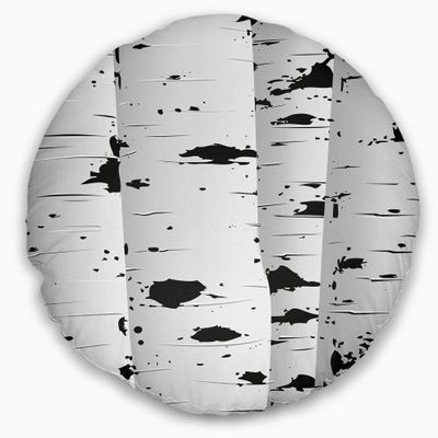 Designart Birch Tree Black and White Texture' Modern Landscape Printed Throw Cushion Pillow Cover for Living Room, Sofa 20" Round