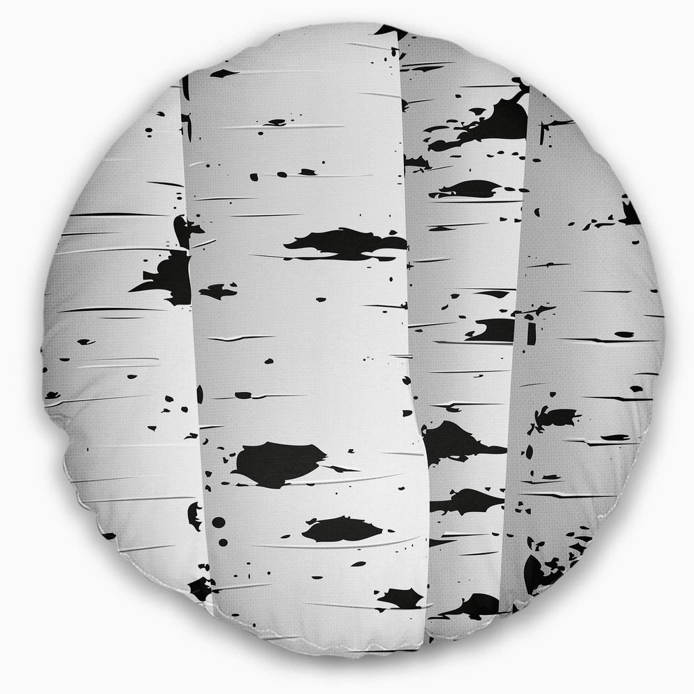 Designart Birch Tree Black and White Texture' Modern Landscape Printed Throw Cushion Pillow Cover for Living Room, Sofa 20" Round