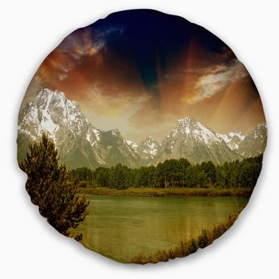 Designart Grand Teton National Park' Landscape Throw Living Room, Sofa, High Quality Pillow Insert + Cushion Cover Printed On Both Side 20" Round