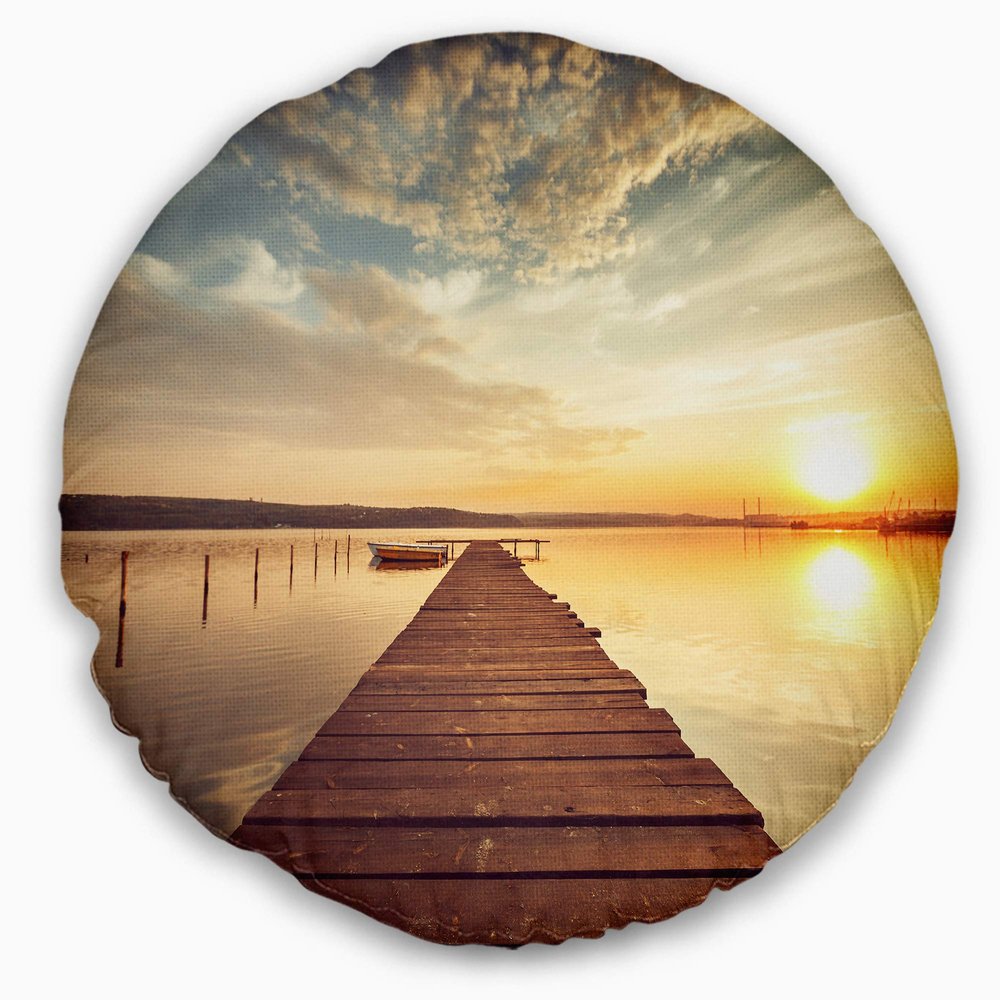 Designart Sea Pier Under Beautiful Cloudscape' Modern Throw Living Room, Sofa, High Quality Pillow Insert + Cushion Cover Printed On Both Side 20" Round