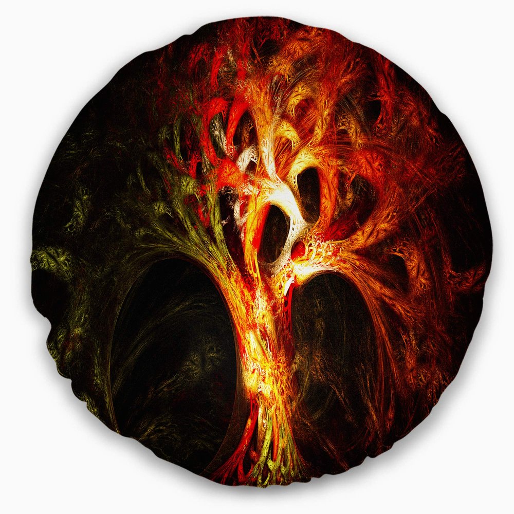 Designart Magical Orange Psychedelic Tree' Abstract Throw Cushion Pillow Cover for Living Room, Sofa 20" Round